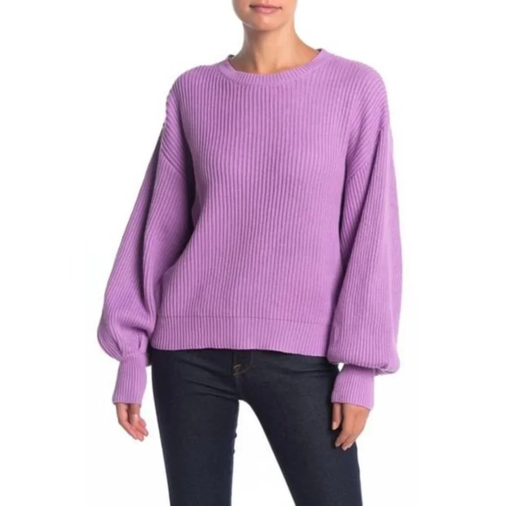 Lush Puff Sleeve Ribbed Sweater In Copper Size L - Picture 2 of 12